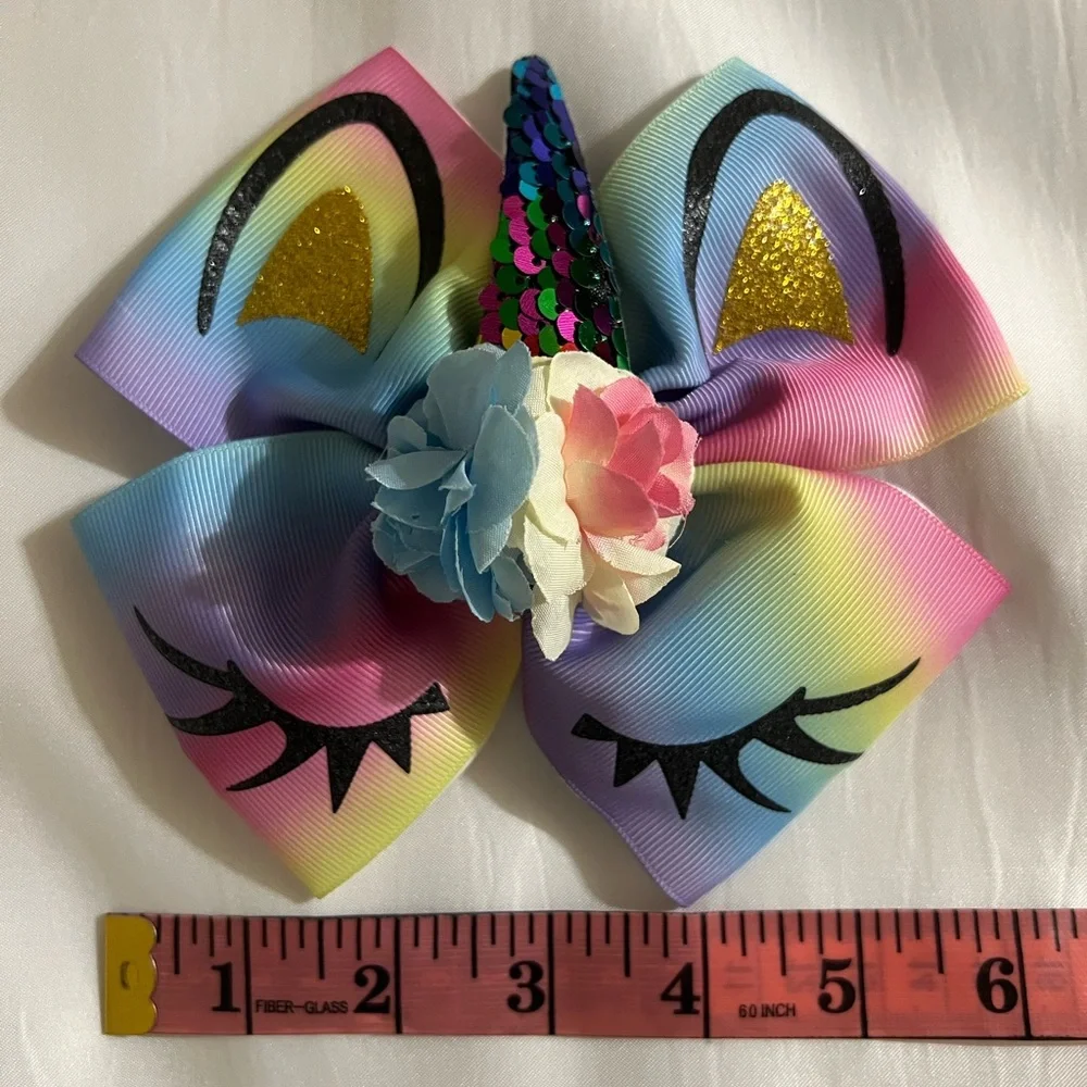 Colorful Girl Unicorn Hair Bow 6”inches